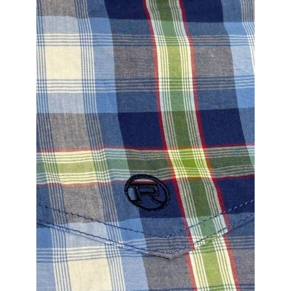 Roper Blue Plaid Short Sleeve Button-Up Shirt Men's Size L - 100% Cotton - Picture 2 of 9